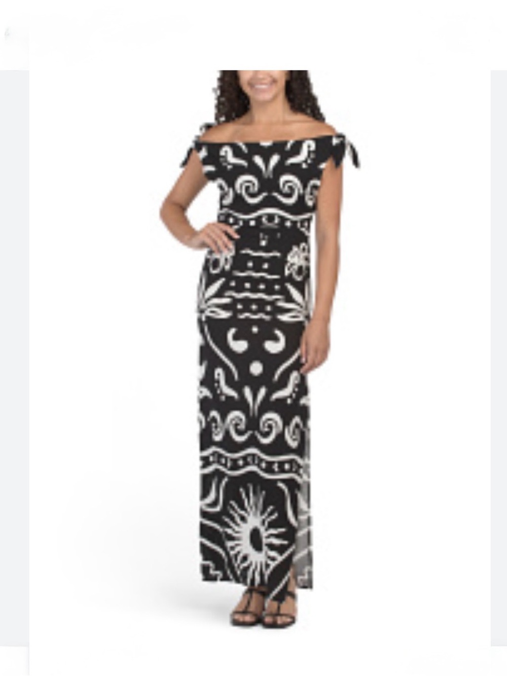 NWT White Closet Linen Blend Black and White Maxi Dress XS